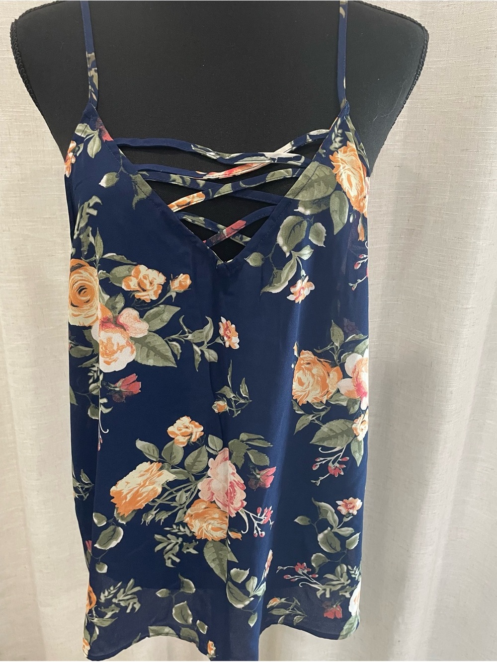 Floral Crisscross Navy Cami Tank Top